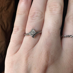 Size 7 Sterling silver bypass diamond engagement ring, stamped 925